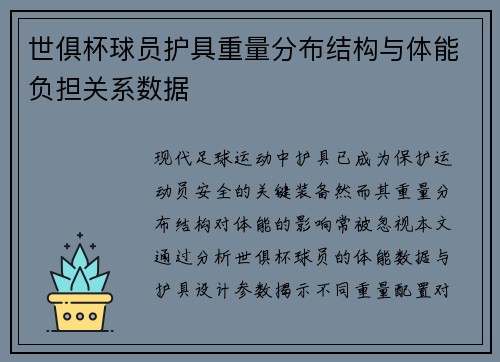 世俱杯球员护具重量分布结构与体能负担关系数据